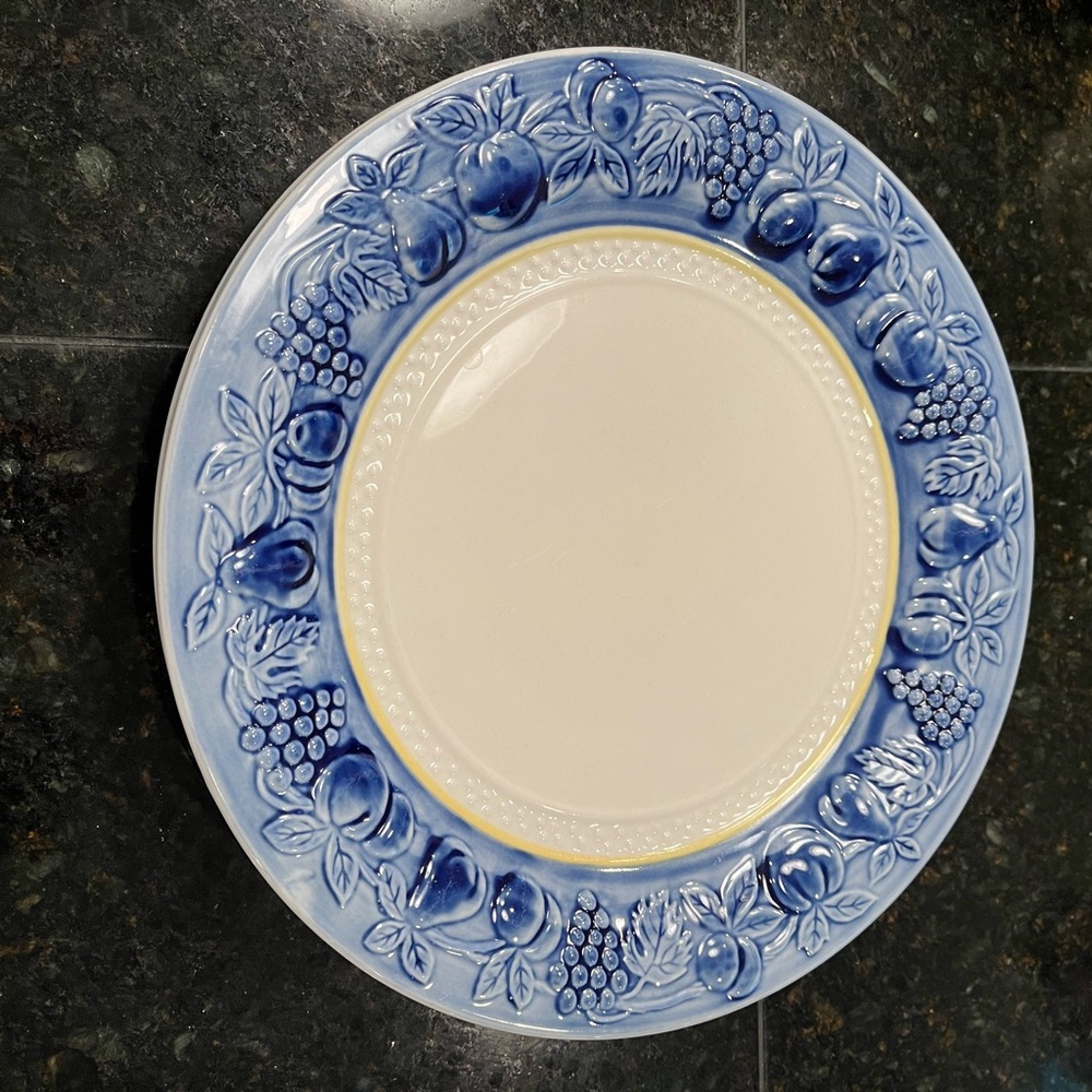 Blue and Cream Fruit Motif Dinner Plate